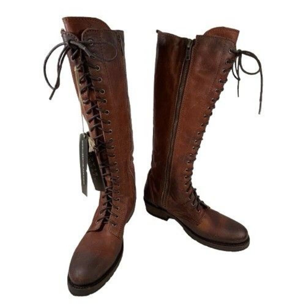 Liberty Black Zip Tall Brown Distressed Leather Riding Boots Women's SZ 6.5 - Picture 14 of 16